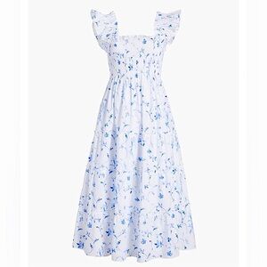 NEW Hill House Women’s Midi Dress in White with Blue Floral Print